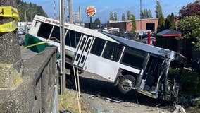 Bus crashes off bridge in Aberdeen near Wishkah River